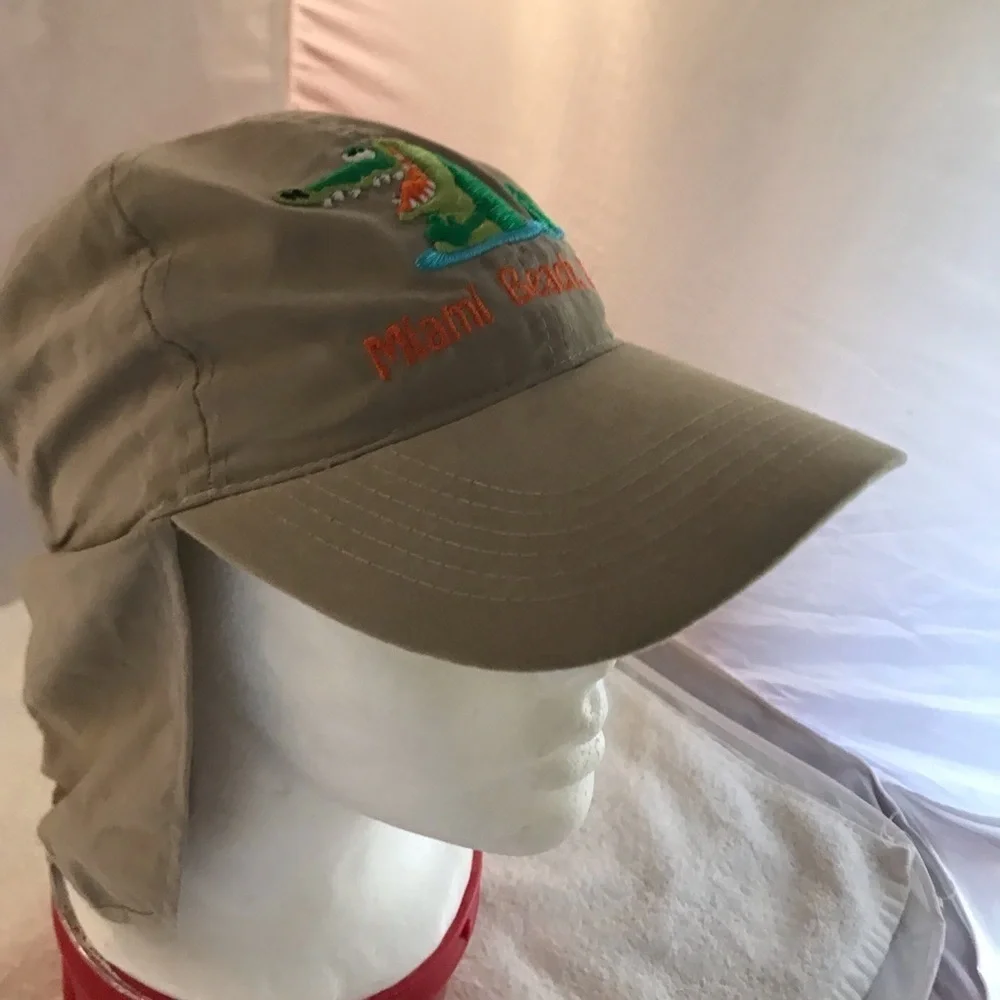OK Embroidery Miami Beach Adjustable XS-S Alligator Art Neck Flap Beach Cap